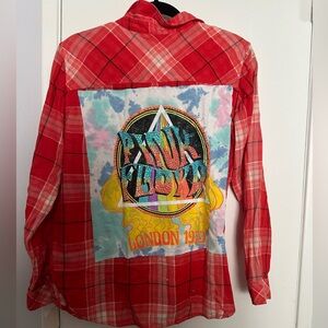 Upcycled Levi’s button up shirt with Pink Floyd, graphic on back size large